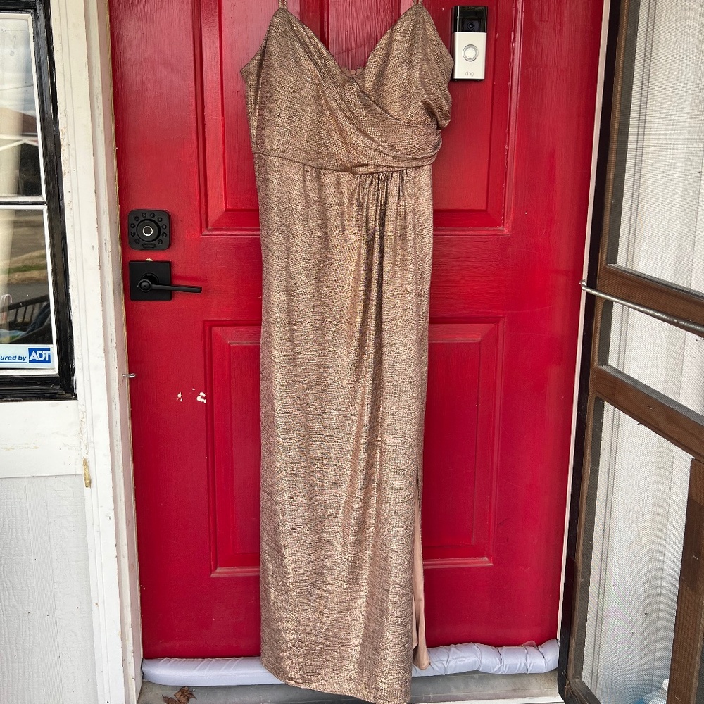 NW Woman Size 16W Floor Length Rose Gold Spaghetti Strap Dress Formal Wedding